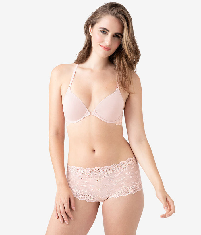 Inspired Eyelet Front Close T-Shirt Bra: Rose Smoke