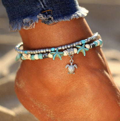 (BEST SELLER) Handmade Turtle & Ocean Ankle Bracelet