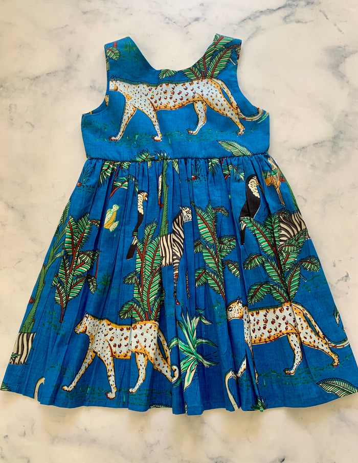 Blue Tropical Indian Cotton Dress - Love Sam