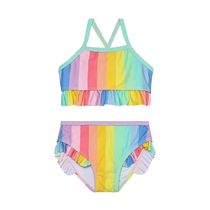 Color Kids - Girl's Swim Suit Bikini W. Frill - Rainbow Stripe