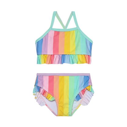 Color Kids - Girl's Swim Suit Bikini W. Frill - Rainbow Stripe