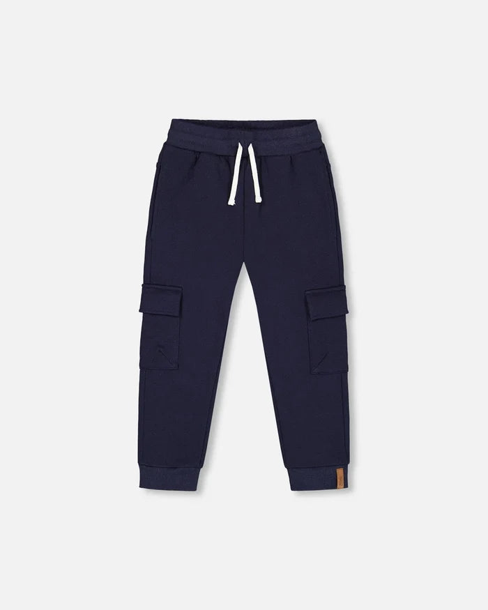 Deux Par Deux Fleece Sweatpants with Cargo Pockets - Peacoat/Navy