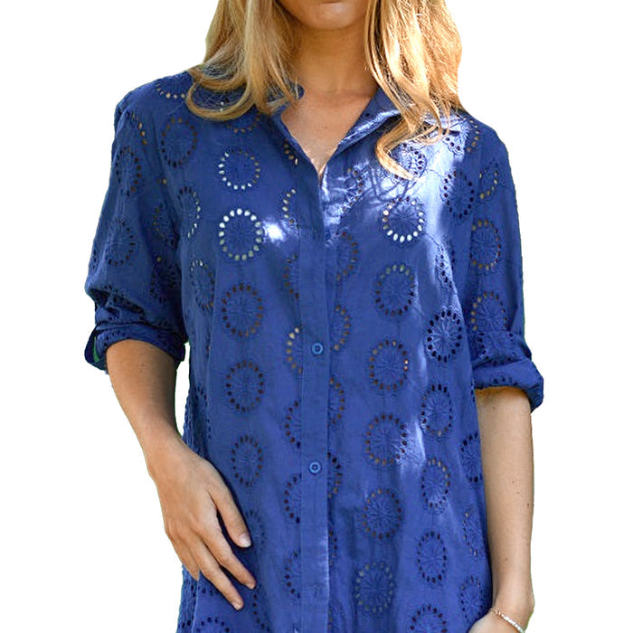 Dotti Cotton Eyelet Shirt 85314 Royale Front Details