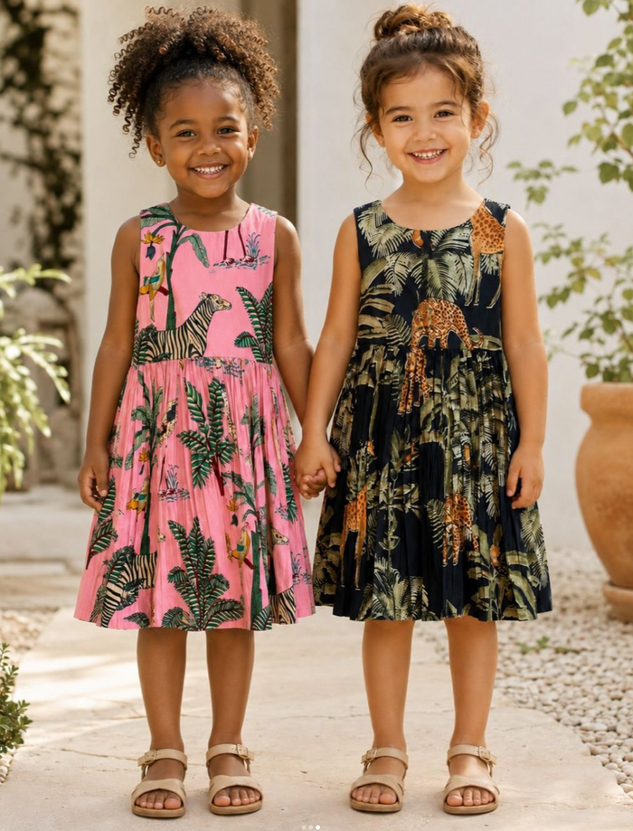 Girls Black Safari Indian Cotton Dress - Love Sam