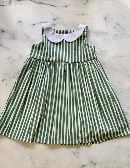 Green stripe white peter pan collar - Love Sam