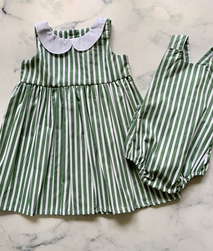 Green stripe white peter pan collar - Love Sam