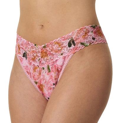 Hanky Panky Printed Signature Lace Original Rise Thong PR4811 Fawning Flora Coral Front