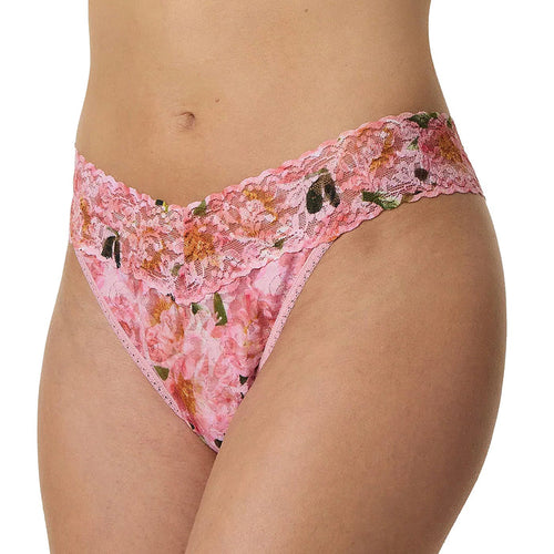 Hanky Panky Printed Signature Lace Original Rise Thong PR4811 Fawning Flora Coral Front