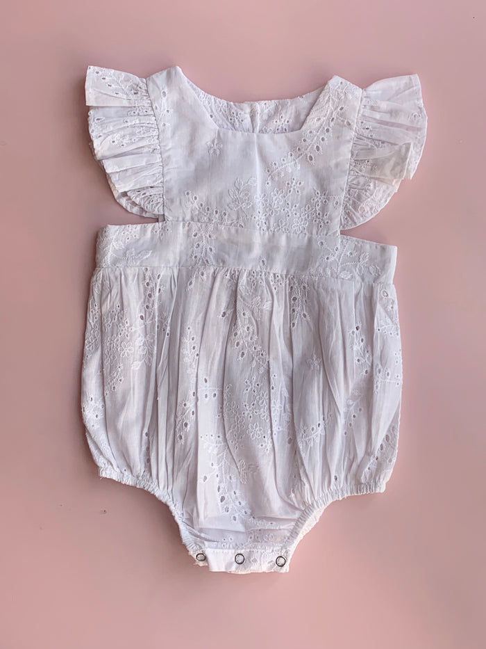 White Broderie Anglaise Pinafore romper - Love Sam