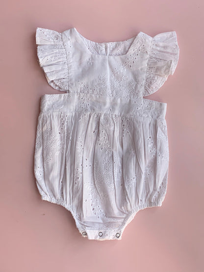 White Broderie Anglaise Pinafore romper - Love Sam