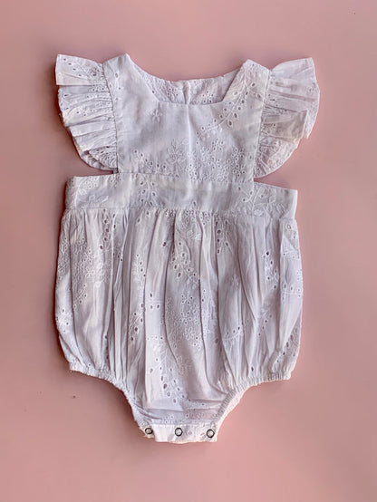 White Broderie Anglaise Pinafore romper - Love Sam