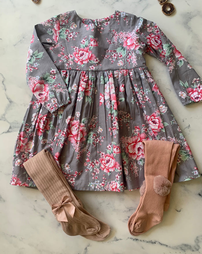 Grey and Pink Floral Dress - Love Sam