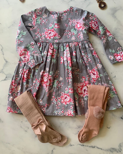 Grey and Pink Floral Dress - Love Sam