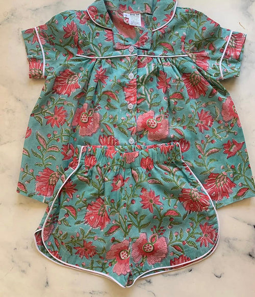 Indian cotton Pyjamas Girls turquoise pyjamas - Love Sam