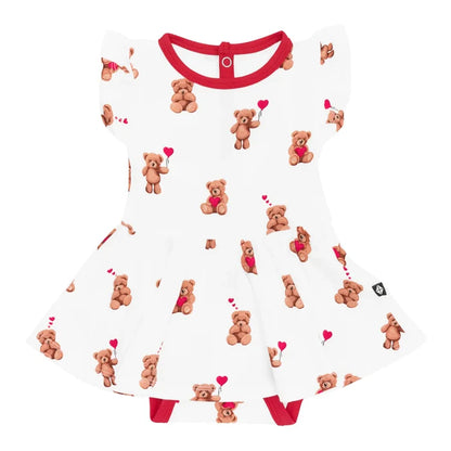 Kyte Baby Twirl Bodysuit Dress - Bear Hearts