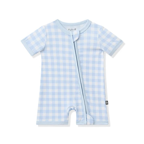 Kyte Baby Zippered Shortall Romper - Gingham Breeze