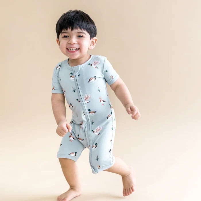 Kyte Baby Zippered Shortall Romper - Mallard Duck