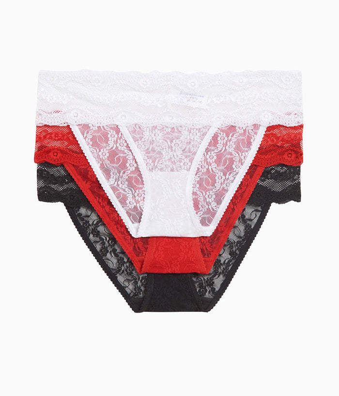 Lace Kiss Bikini Panty Pack: White/Crimson Red/Night