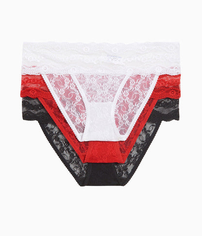 Lace Kiss Bikini Panty Pack: White/Crimson Red/Night
