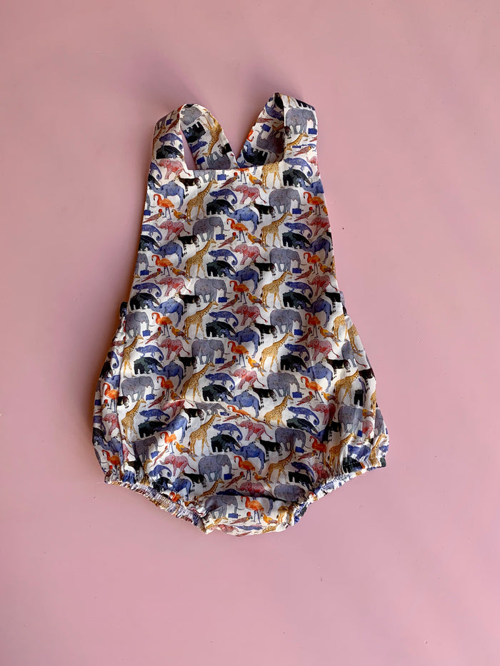 Liberty Zoo cross over back Romper - Love Sam