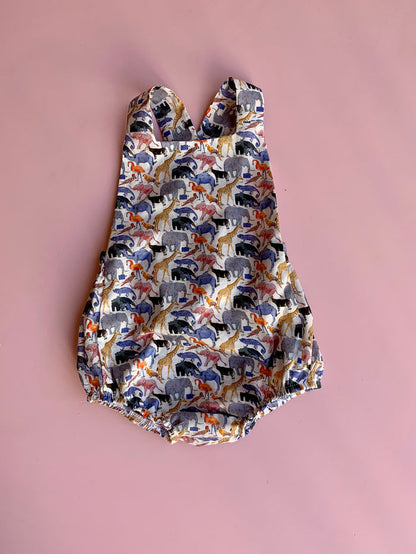 Liberty Zoo cross over back Romper - Love Sam