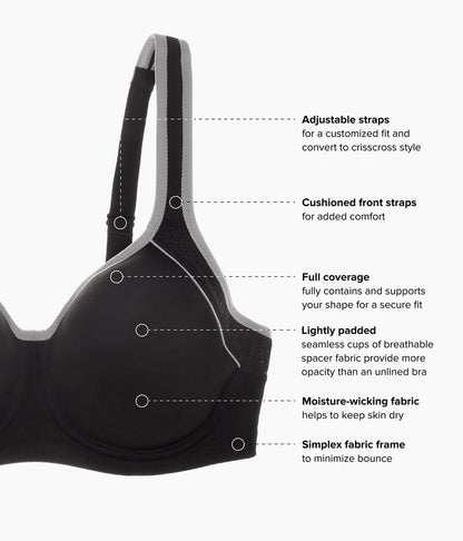 Lindsey Sport Contour Underwire Bra: Black/Lilac Gray
