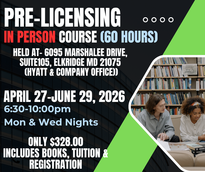 M. Stanovich MAKEUP TIME-  Real Estate Pre Licensing Course- IN PERSON ELKRIDGE April 27th-June 29th, 2026