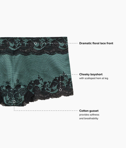 Modern Affair Boyshort: Silver Pine/Black