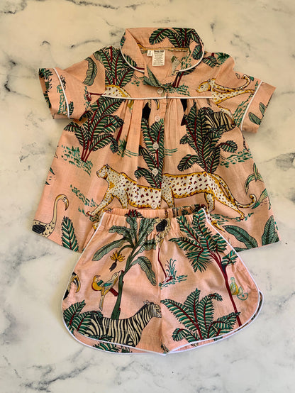 Peachy Pink Jungle Indian Cotton Pyjamas - Love Sam