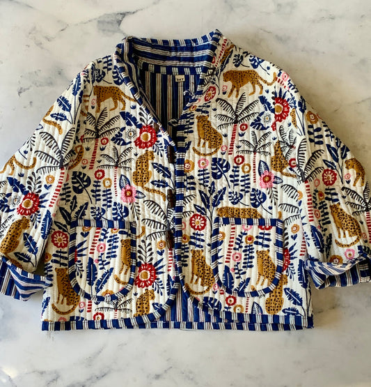 Quilted Jacket with Navy Reverse stripe - Love Sam