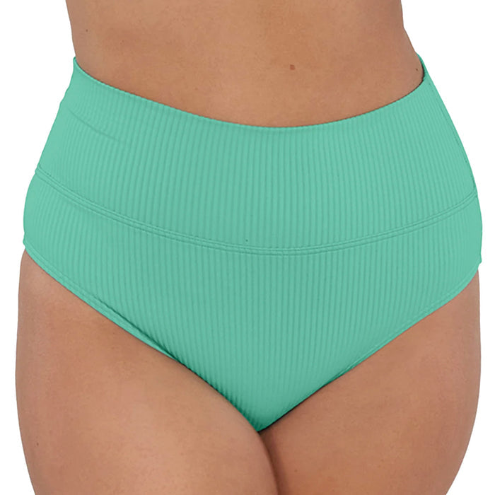 Sunsets Hannah High Waist Bikini Bottom 33B Aqua Mist Sandbar Rib Front