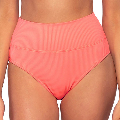 Sunsets Hannah High Waist Bikini Bottom 33B Neon Coral Front