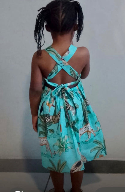 Turquoise Tropical Indian Cotton Dress - Love Sam