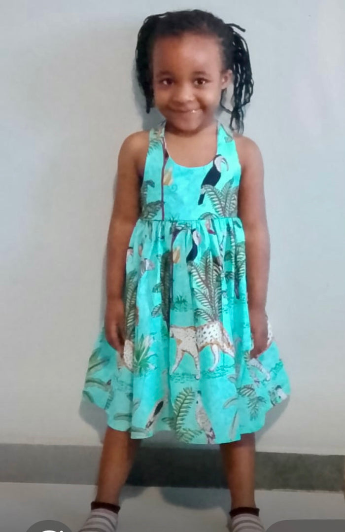Turquoise Tropical Indian Cotton Dress - Love Sam